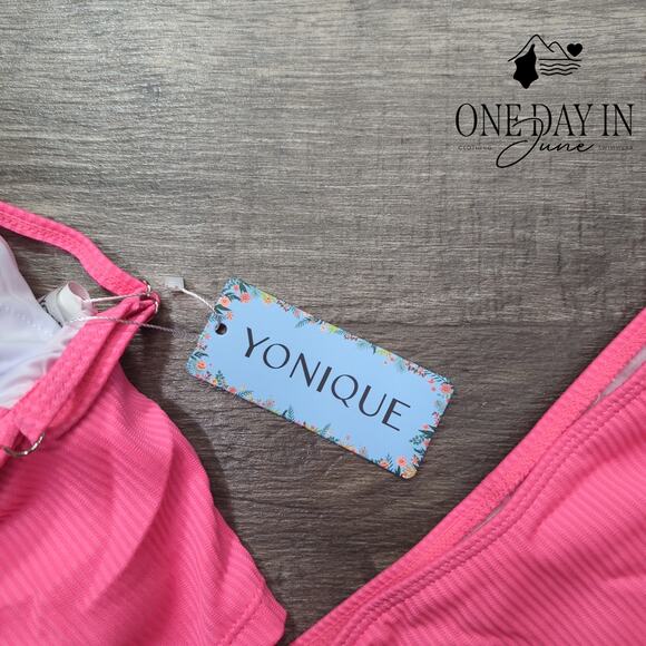 Yonique Ribbed Crop High Waist Bikini Swimsuit Size S - Picture 4 of 7